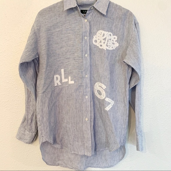 Lauren Ralph Lauren Tops - Ralph Lauren Blue Lace Patch Button Down Sz SMALL